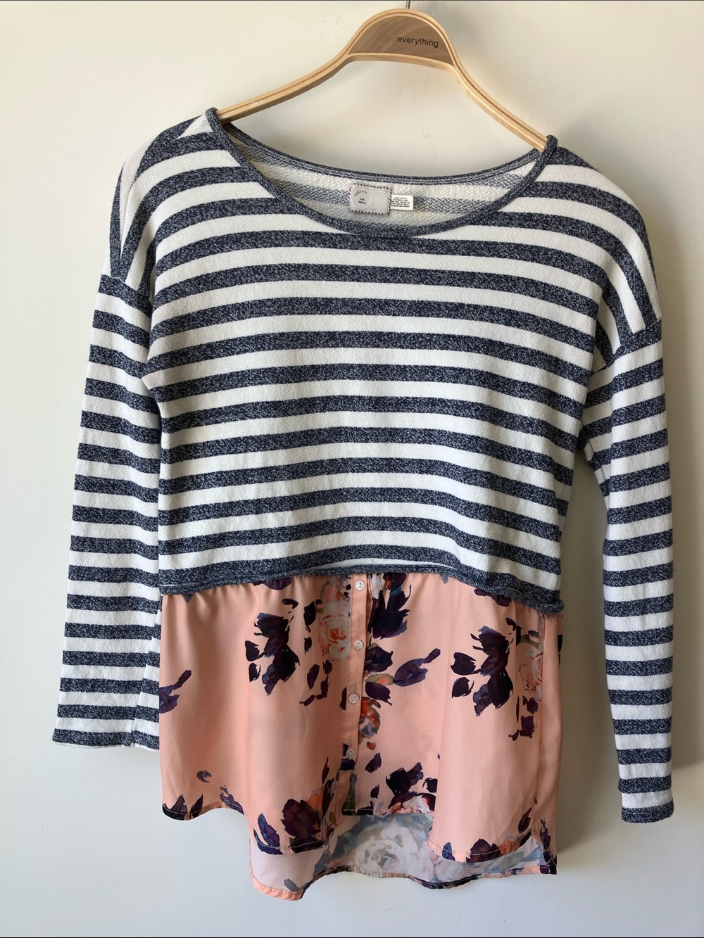ANTHROPOLOGIE Navy/White Striped L/S Top w/ Floral Layered Ginny Top Size S